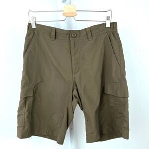 EDDIE BAUER Mens Size M Nylon Cargo Shorts Zip Fly Pockets Camp Hike Khaki Green